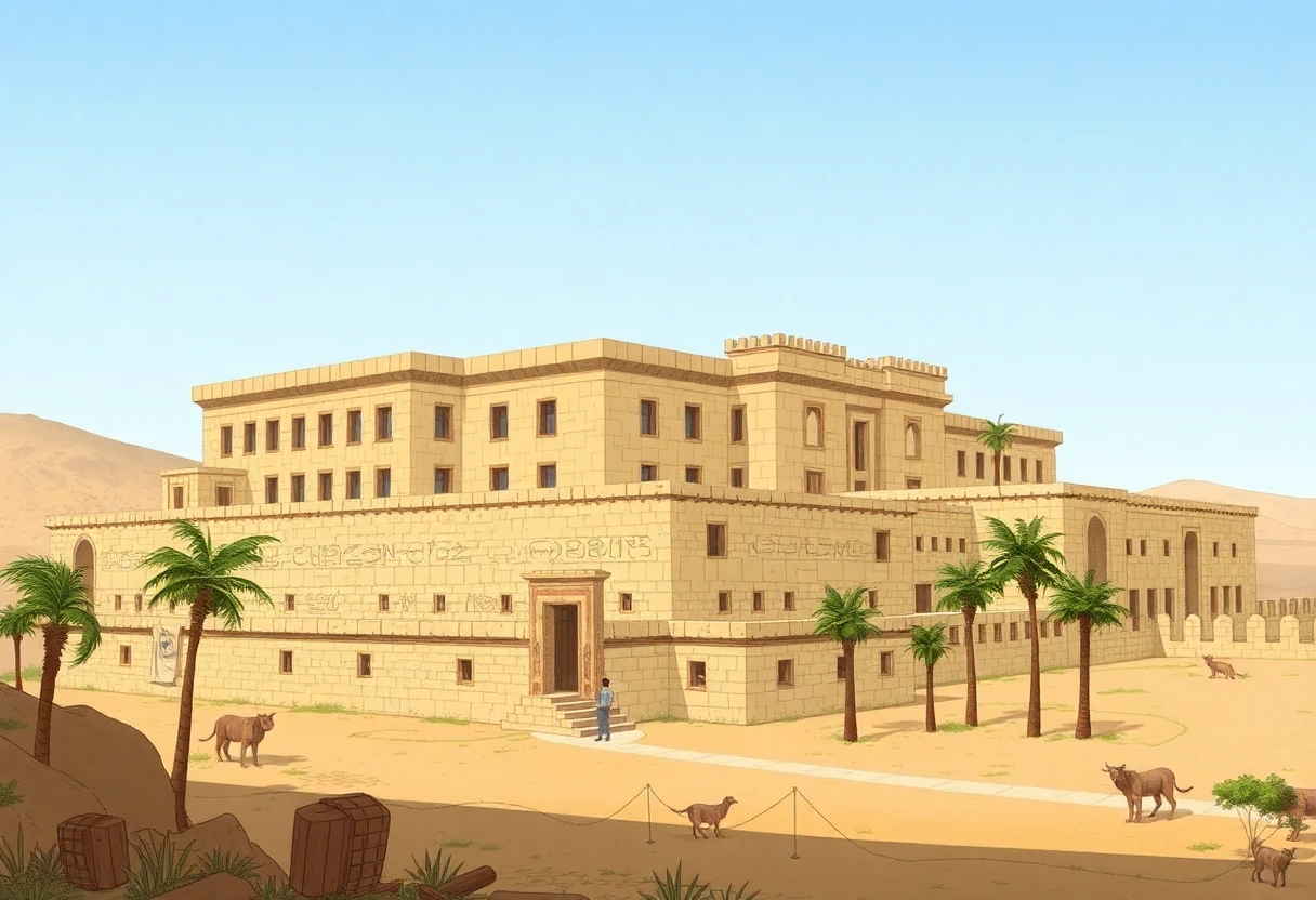 رسم توضيحي لقصر العزيز في مصر القديمة